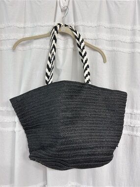 Rachel Zoe Box of Style Black Woven Beach Bag